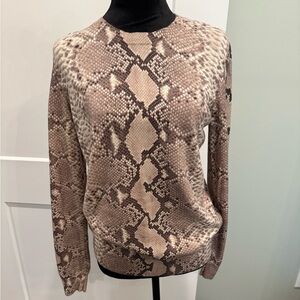 Tory Burch - Taupe & Beige Snakeskin Print Crewneck Sweater Sz S cotton/wool